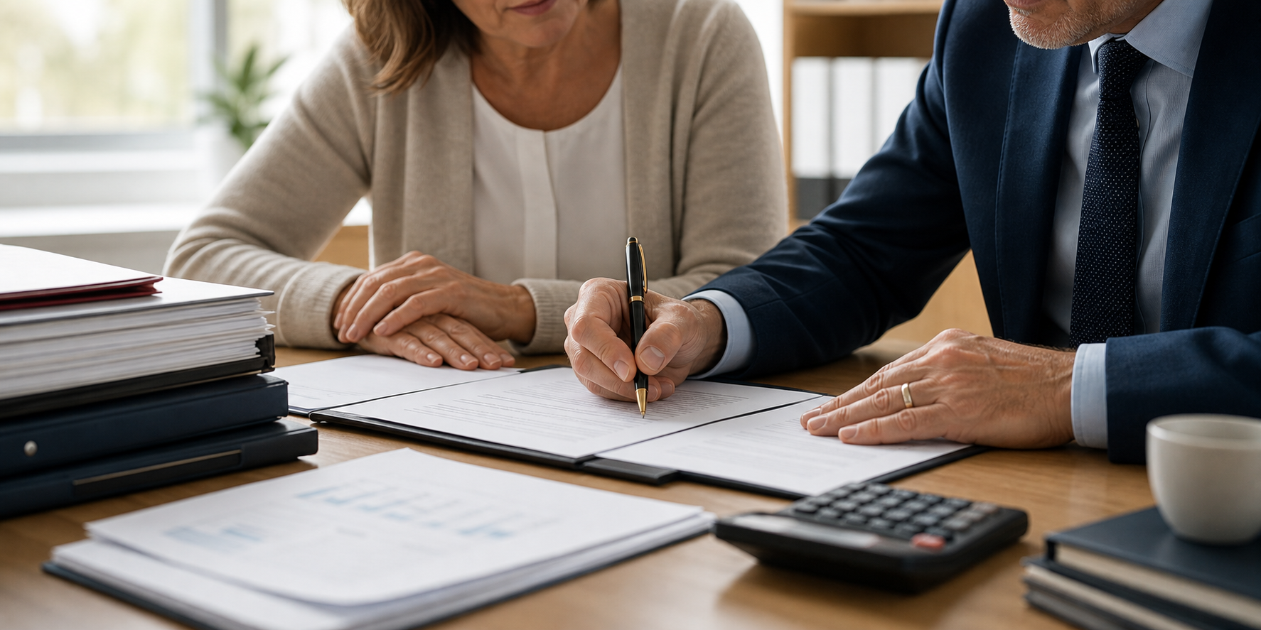 Executor signing estate settlement documents with an advisor