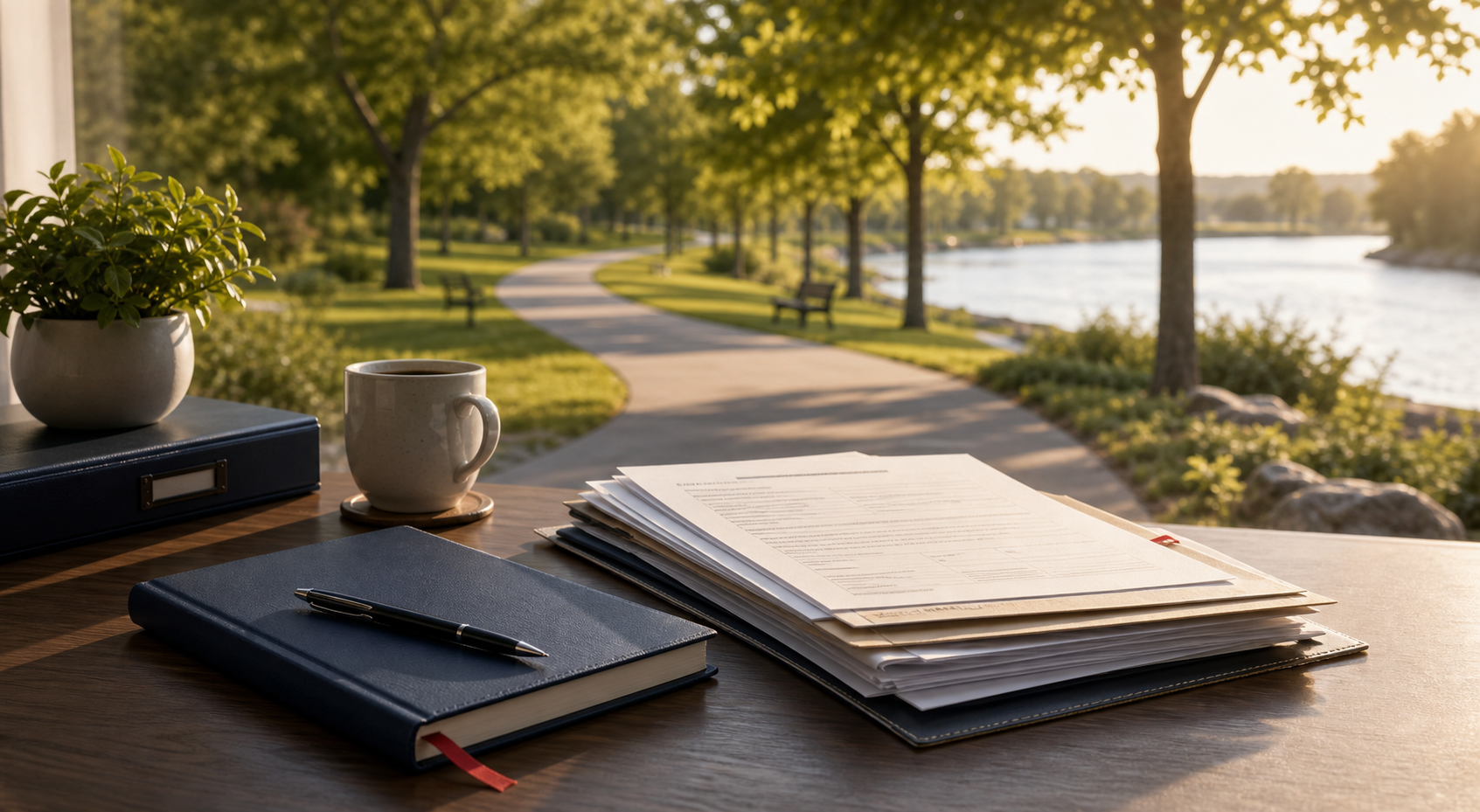 Clear pathway beside organized estate documents